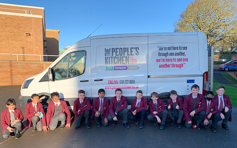 Students in front of Advent van